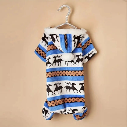 1pc Pet Christmas Reindeer Graphic Pajamas Hooded Jumpsuit For Puppy, Toy And Small Dog