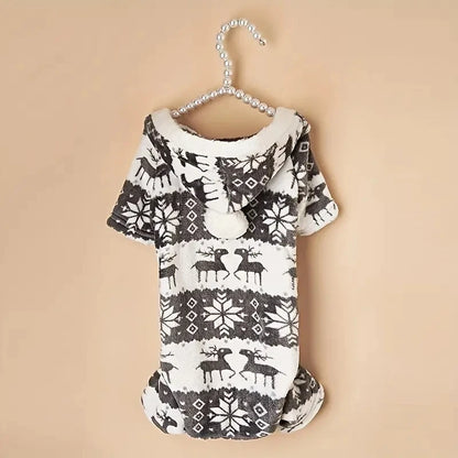 1pc Pet Christmas Reindeer Graphic Pajamas Hooded Jumpsuit For Puppy, Toy And Small Dog