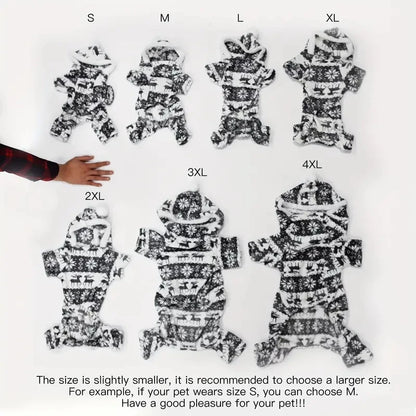 1pc Pet Christmas Reindeer Graphic Pajamas Hooded Jumpsuit For Puppy, Toy And Small Dog